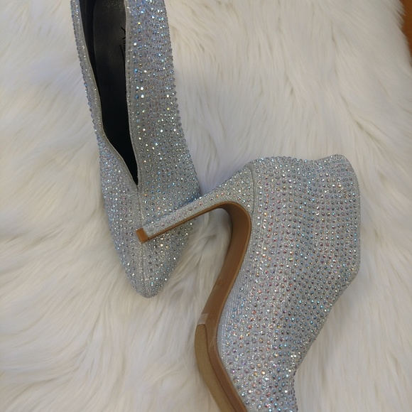 Irdescent Silver Rhinestone Heel Bootie - Picture 2 of 6